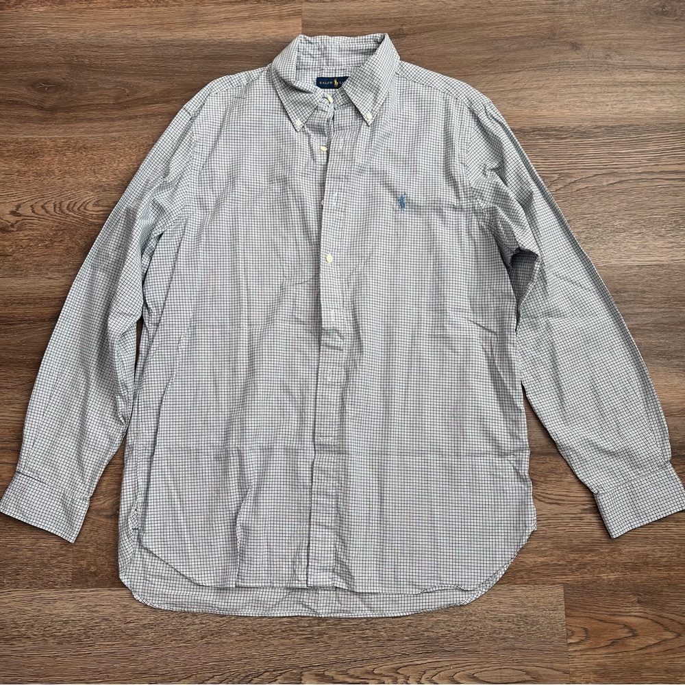 Polo Ralph Lauren Men’s Button Down Dress Shirt 16.5 34/35 Blue Check Cotton